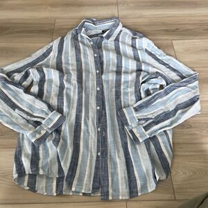 Express Mens Striped Pattern Long Sleeve Collar Button Up Shirt‎ Size XL Tall